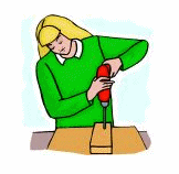 cartoon drawing of woman drilling through boards